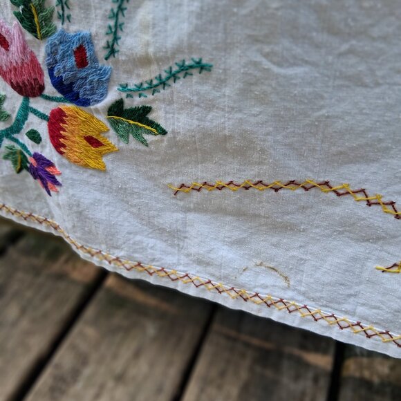 Rectangular Tablecloth White with Embroidered flowers 51"x48" Cottage Grandma - Picture 13 of 14